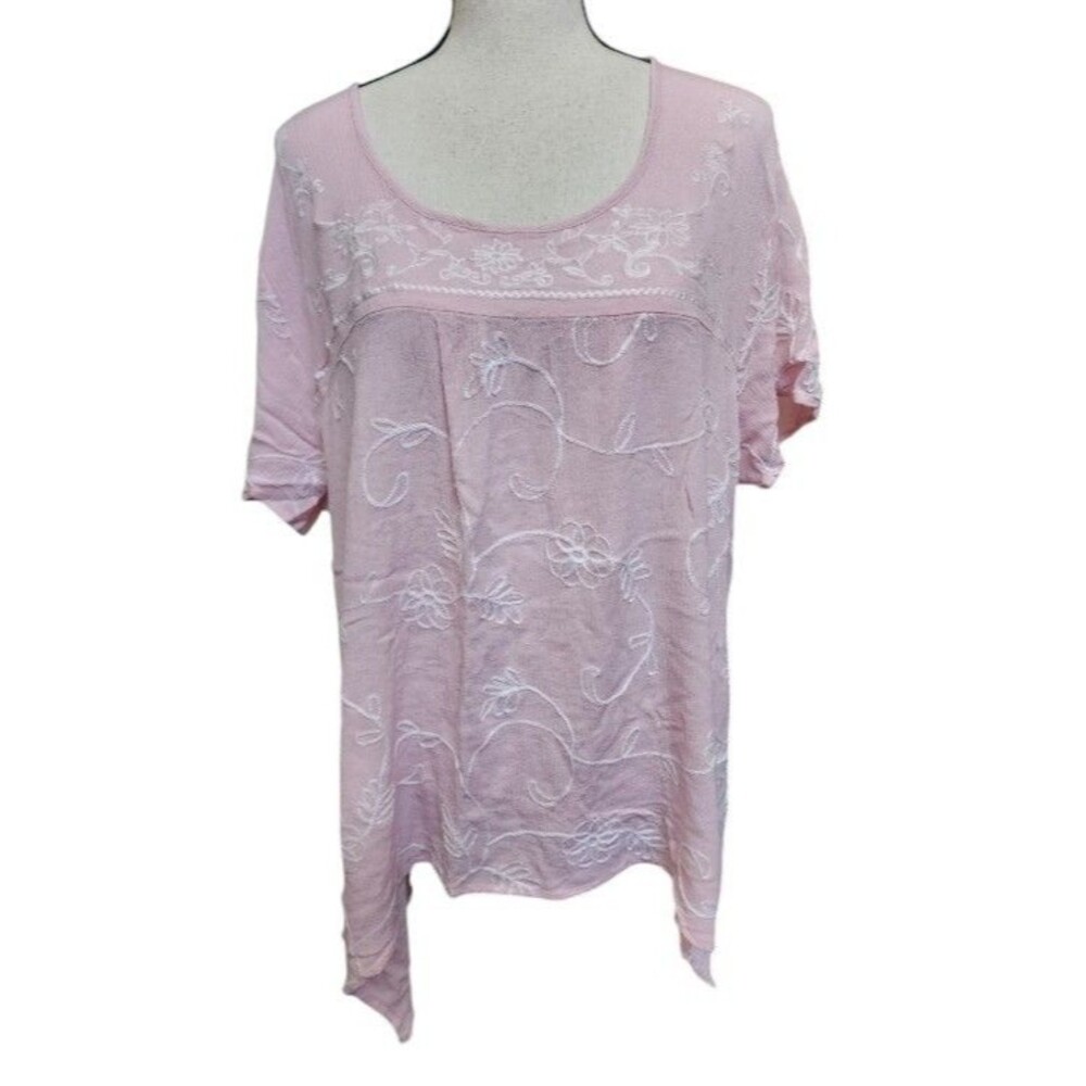 Liv Los Angeles Embroidered Asymmetrical Rayon Boho Top Plus Size 3X Pink